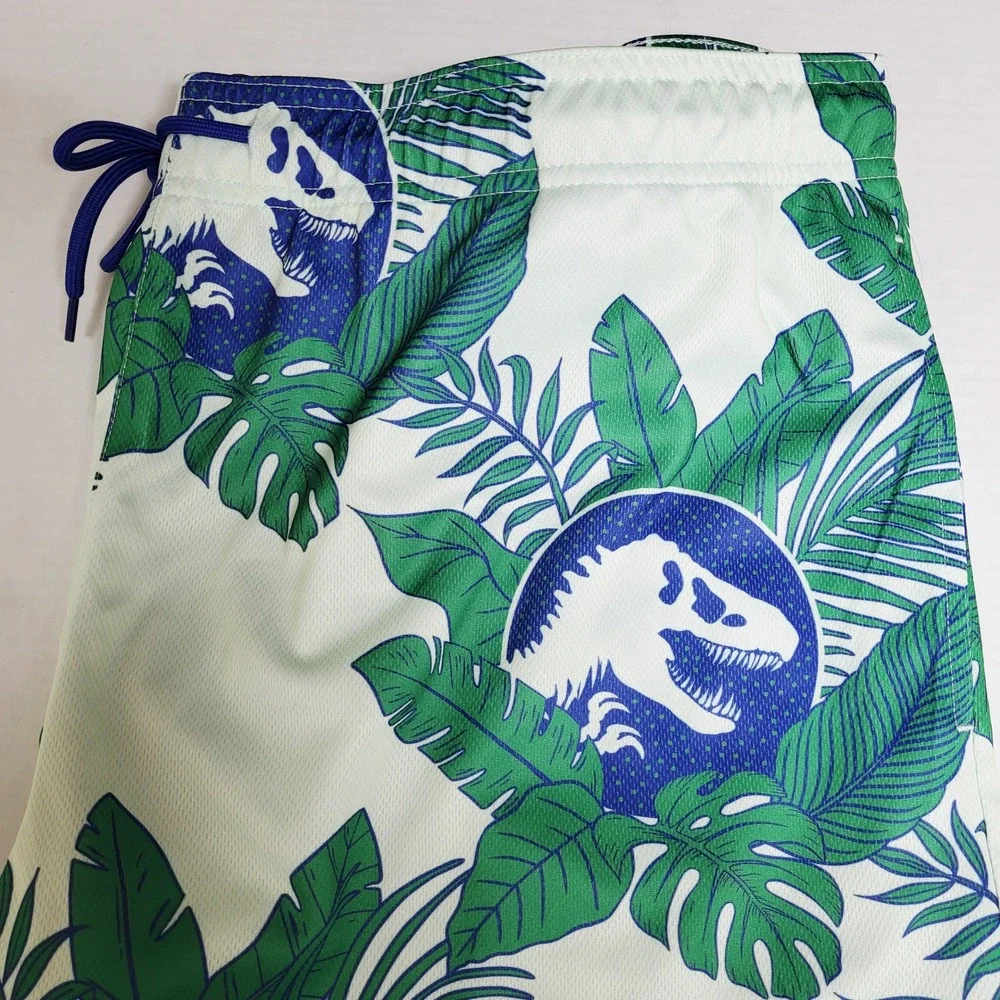 Jurassic Park‎ Mens XL Swim Trunks Tropical Dinosaur Print Blue Green White NEW